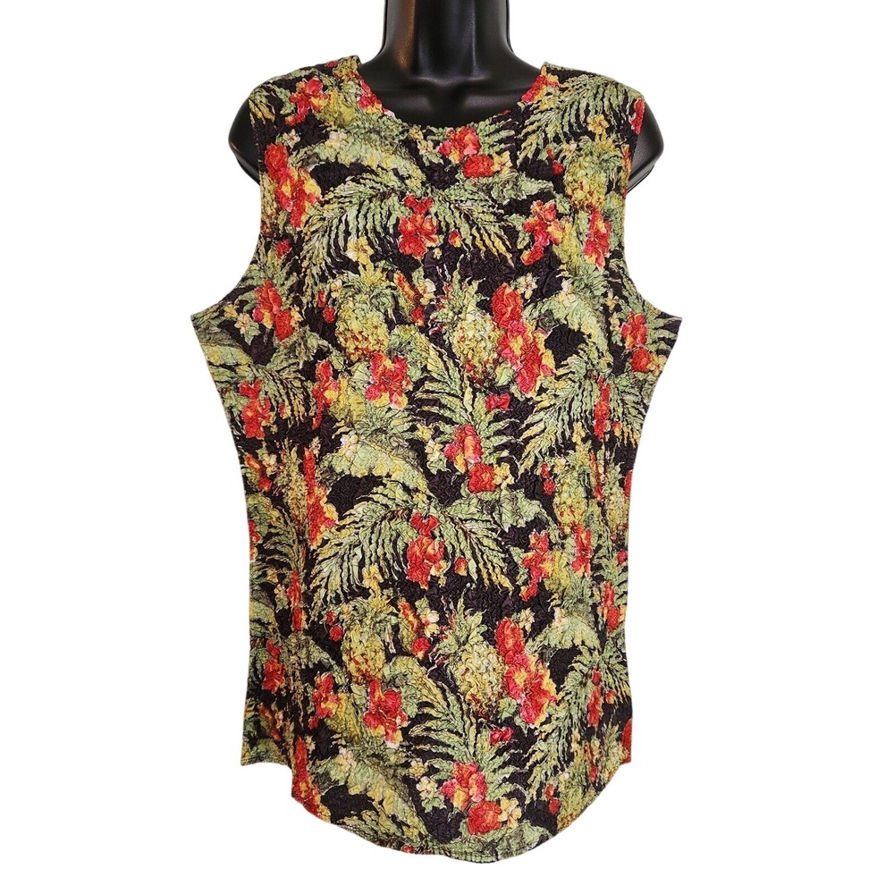 UBU Crinkle Cloth‎ Sleeveless Top Blouse Shirt Tropical Print Womens XL